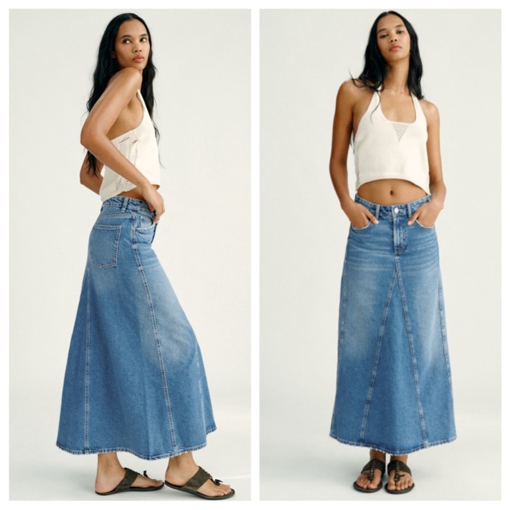 ZARA DENIM SKIRT BLUE maxi skirt medium wash xs NWT